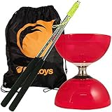 Cyclone Quartz Diabolo (Red) Set - Triple Bearing Clutch Diablo - Juggle Dream Metal Hand Sticks & Firetoys Bag