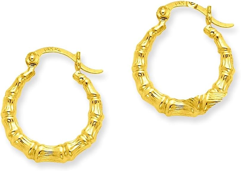 14K Gold Bamboo Design Hollow Hoop Earrings Jewelry Jewelry