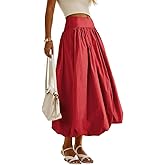NUFIWI Women Y2k Bubble Maxi Skirt Low Elastic Waist A Line Long Skirt Summer Casual Ruffle Pleated Midi Dress