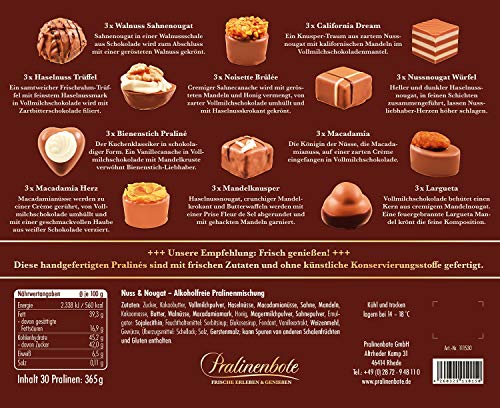 Pralinenbote - 30 Nuss & Nougat Pralinen, handgefertigt von deutschen Chocolatiers, das Pralinen Geschenk ohne Alkohol – Bild 4