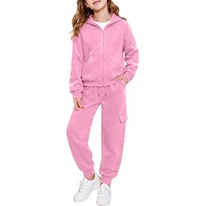 Kids Sweatsuit Boys Girls 2 Piece Tracksuit Zip Up Hooded Sweatshirt and Jogger Pants Set Fall Athletic Jogging Outfits