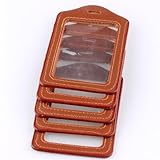 Ostart 5pcs Brown Faux Leather Business ID Credit Card Badge Holder Clear Pouch Case