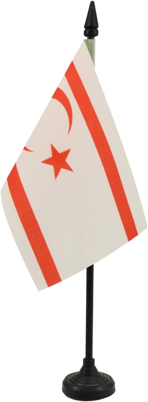 AZ FLAG Northern Cyprus Table Flag 4x6 in Mini Desk Flag 10 in Pole Black Base