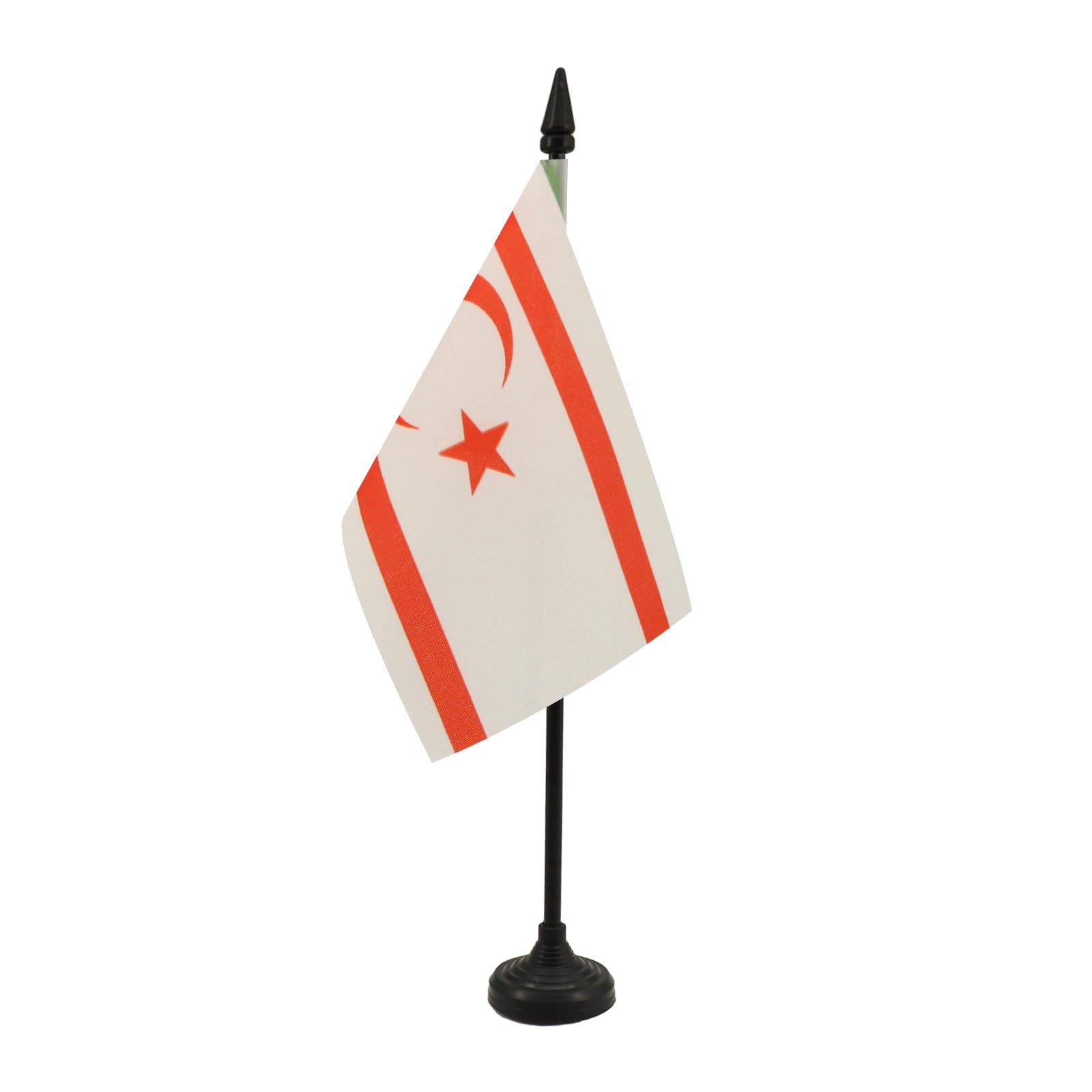AZ FLAG - Northern Cyprus Table Flag 4'' x 6'' - Cypriot Office Mini Banner 100% Polyester 15 x 10 cm - Mini Desk Flag with 10'' Pole and Black Plastic Base