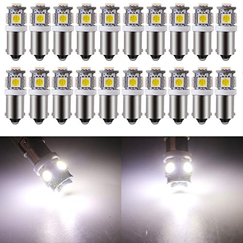 GLL BA9S LED Bulb 5SMD White 1893 44 47 756 1847 Wedge Pinball Machine Light Car Instrument Panel Gauge Cluster Lamp 6VDC/6.3VDC 20pack