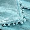 NordECO HOME Flannel Throw Blanket - Soft Cozy Warm Blanket with Pompom Fringe for Couch Bed Sofa Chair, 50" x 60", Teal Blue
