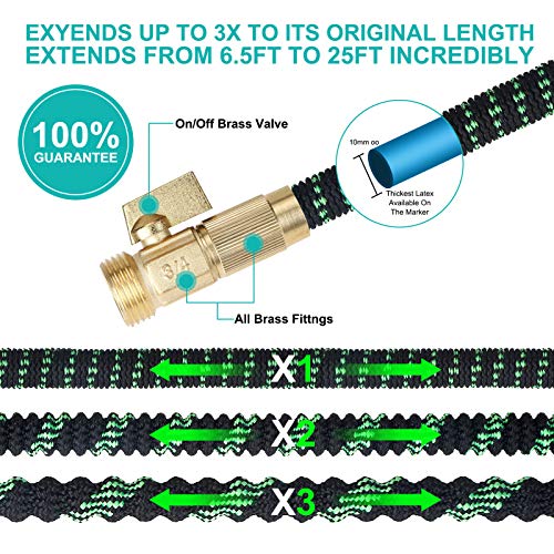Longterm Expandable Garden Hose Set 25ft,Strength Fabric 3750D,9 Latex Layers, 3/4\
