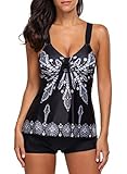 Aleumdr Womens Spaghetti Strap Printed Padded Tank Top Tankini Swimsuit with Swim Shorts