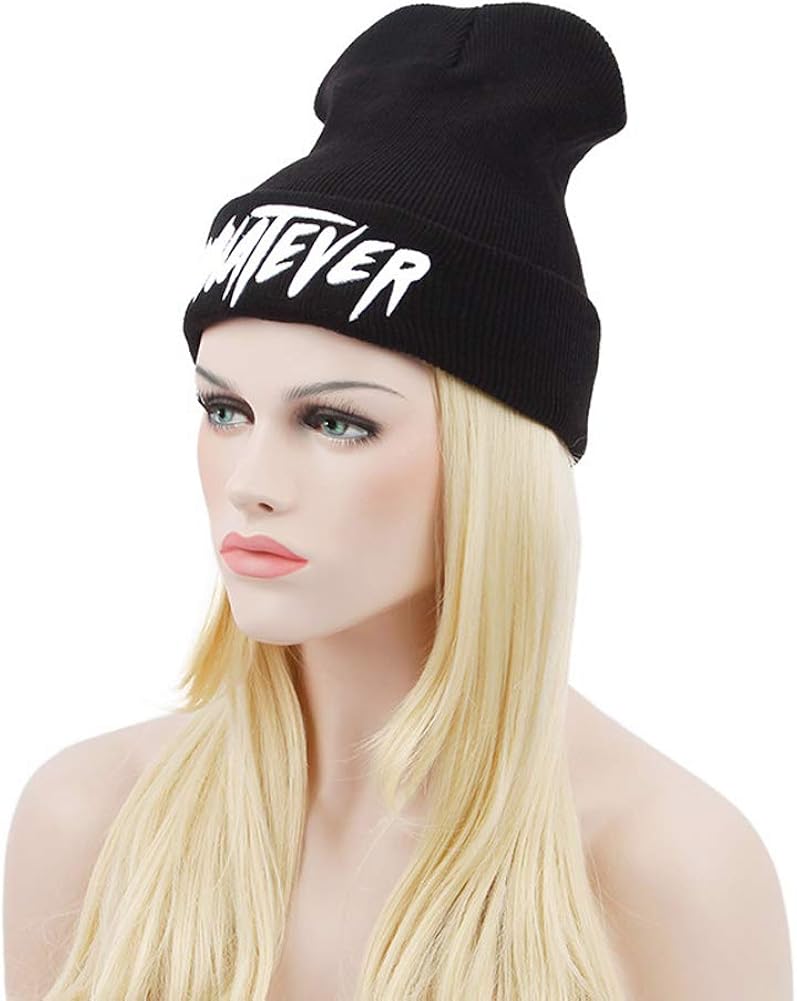 Black Whatever Slouchy Beanie Skull Winter Knit Hat Cap for Men Women: Clothing