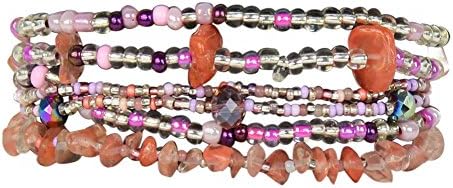 Funky 6 Strand Beaded Bracelet with Double Magnetic Clasp, Handmade in Guatemala (Lavender and Rose)