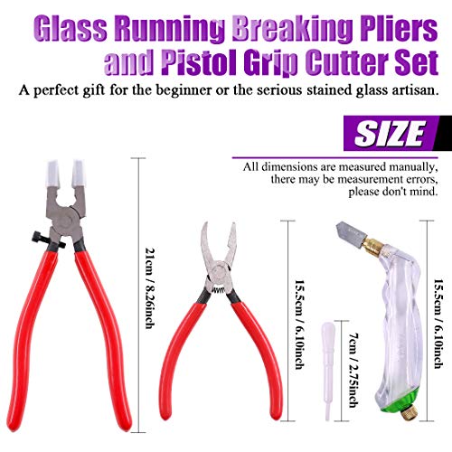 Swpeet 3Pcs Heavy Duty Glass Running Pliers, Breaker Grozer Pliers and Grip Oil Feed Glass