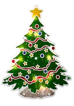 Sienna Lighted Holographic Christmas Tree Window Silhouette Decoration, 12.5