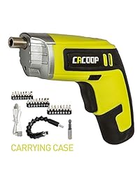 CACOOP juego de destornillador eléctrico recargable (CSD04002), batería de iones de litio de 4 V MAX incluida 1) soporte de extensión flexible, 1 portapuntas de 2 pulgadas, 24 puntas de 1 pulgada, 1 cable de carga USB y bolsa de transporte suave