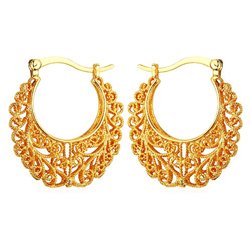 U7 women 18k gold plated vintage hollow hoop loop earri…