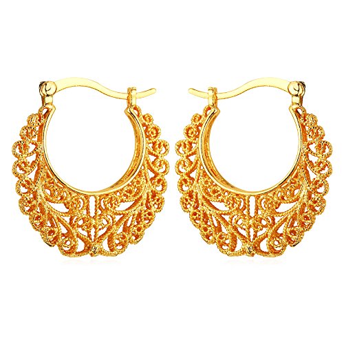 U7 Women 18K Gold Plated Vintage Hollow Hoop Loop Earrings