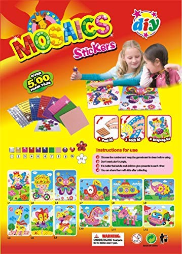 lizipai Mosaic Sticker Art for Kids Handmade Puzzles Craft Kits Angel Car Boat Animals - 6 Different Pictures