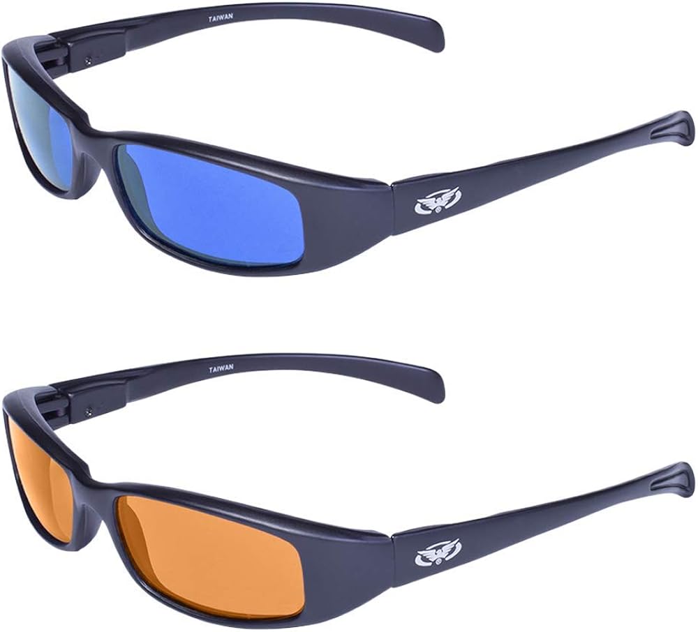 Amazon Co Jp Global Vision ニューアティチュード ブラック スポーツ バイク ライディングサングラス 1組 ブルーレンズとオレンジレンズ付き Clothing Accessories