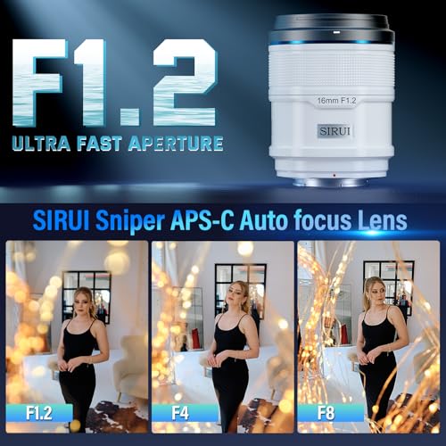 SIRUI Sniper 16mm F1.2 Wide Angle Autofocus APS-C Lens for A5, A6, FX30, ZV-E10 (E Mount, White)