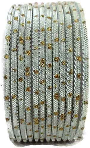 Indian Traditional Bollywood Fashion Bridal Wedding Style Silver Color 12 PS Glitter Bangles 2.8"