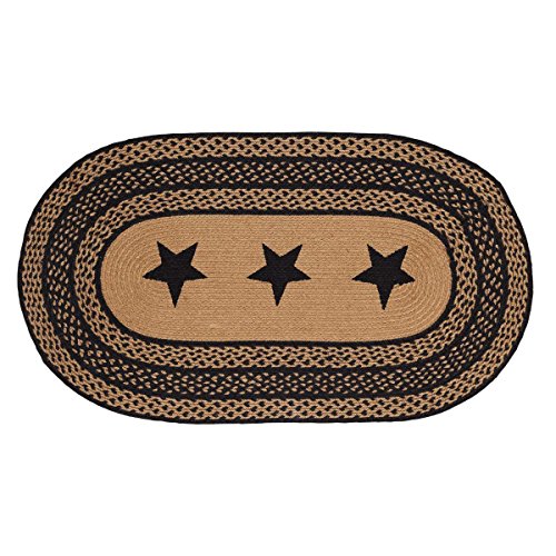 Classic Country Primitive Flooring - Farmhouse Jute Black Stencil Stars Oval