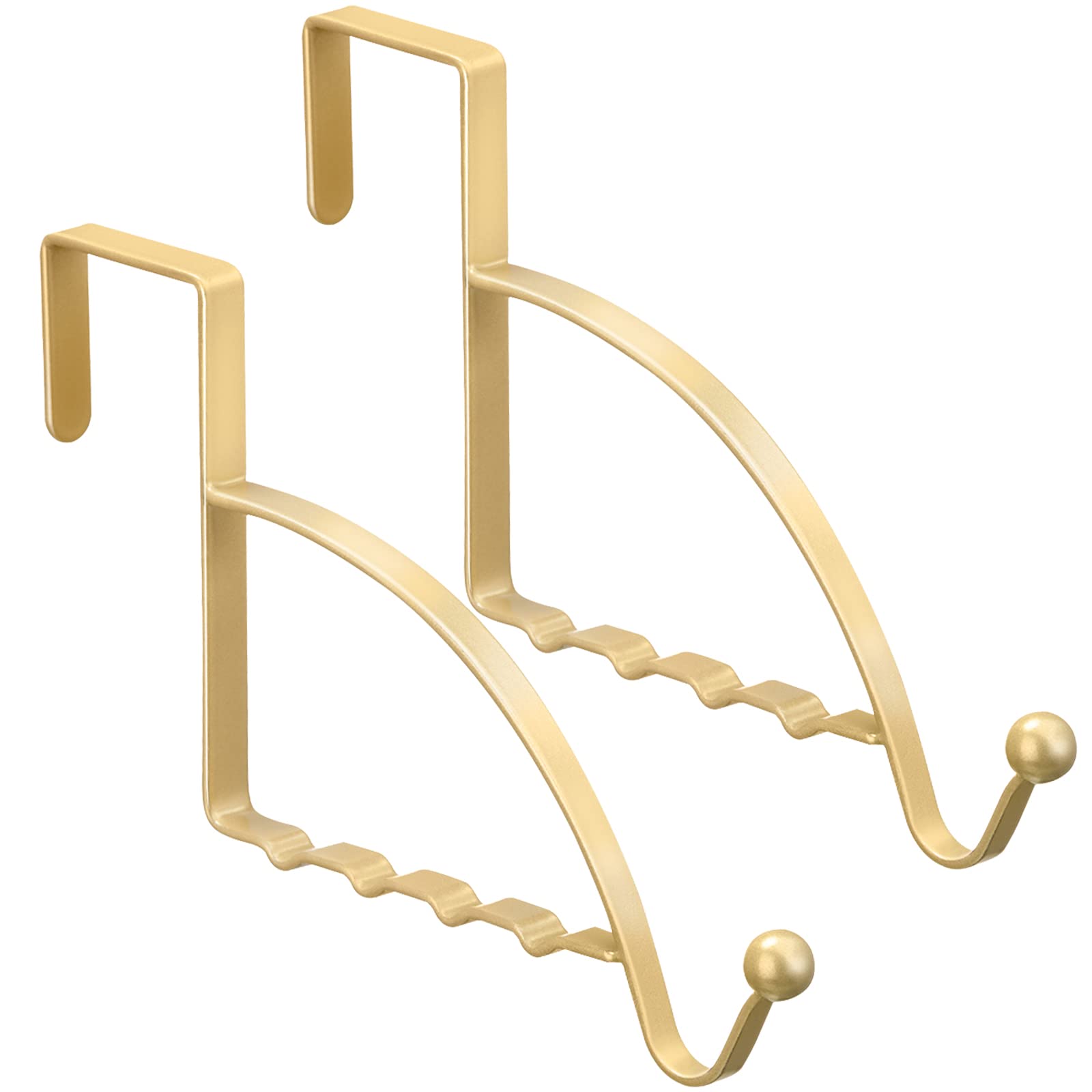 Hotop 2 Pcs Over The Door Hooks Over Door Hanger Sturdy Valet Hooks Mounted Hanging Storage Organizer Rack for Clothes Coats Towels Hats Scarves Purses(Champagne Gold)