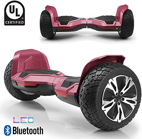 UL2272 Certified All Terrain 8.5" Wheels Off Road HoverBoard Electric Scooter Smart Self-Balancing Hover board with Built-In Bluetooth Speaker and LED Light (Red)
