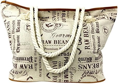 Trezo Multipurpose Large Travel Beach Tote Bag, Coffee Print with Rope Handles