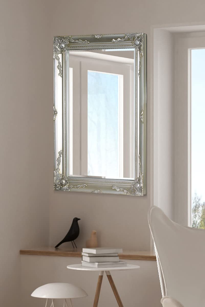 Antique Design Classic Ornate Silver Wall Mirror 3Ft8 X 2Ft8 (110cm X 79cm)