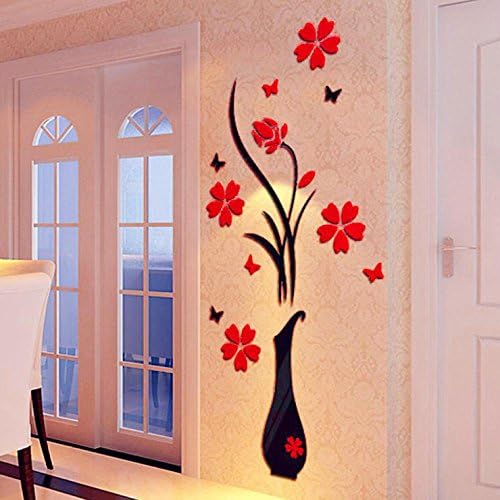 Sinohomie Best Sale DIY Vase Flower Tree Crystal Arcylic 3D Wall Stickers Wall Decals Home Decor 8040cm