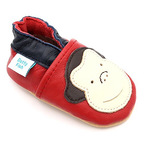 Dotty Fish - Boys Soft Leather Baby & Toddler Shoes with Suede Soles - Red Monkey - 12-18 Months (US Child Size 6)