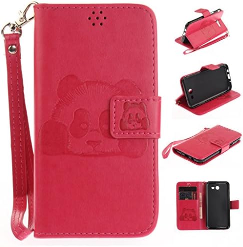 For Samsung Galaxy J3 2017/ J3 Prime Case [With Tempered Glass Screen Protector],Metatze 3D Emboss Panda PU Leather With Kickstand Card Cash Packet Magnetic Flip Book Wallet Cover (Rose)