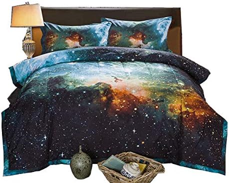 A Nice Night Black And Blue Galaxy Bedding Sets 3D Printed Cloud Quilt Comforter Sets With 2 Bedroom Pillow Covers
