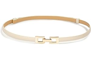 Glamorstar Skinny Belts for Women Thin PU Leather Waist Belt with Gold Buckle for Dresses