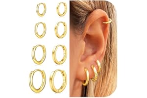 Supneer 8 Pairs Gold Earrings Small Gold Hoop Earrings for Women,18K Real Gold Plated Gold Hoops Huggie Cartilage Earrings Piercings Jewelry Hypoallergenic Lightweight 6mm/8mm/10mm/12mm