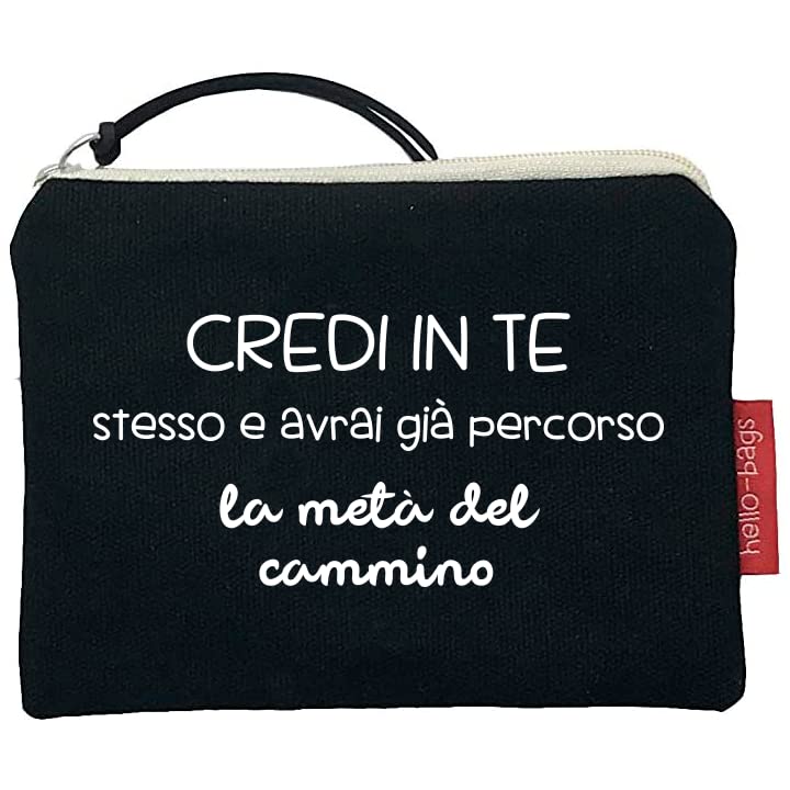 Hello-Bags. Purse Bag/Wallet/Card Holder. Outer: 100% Cotton. with Zip and Inner Lining. Includes Kraft Gift Envelope. Model: CREDIINTE. Colour: Ecru/Black. 14 x 10 cm., Black/White, Contemporary