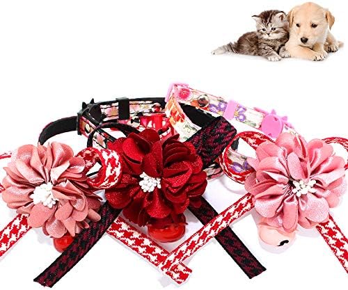 本物専門ショップ 犬の首輪 猫用首輪 可愛い花飾りの 猫犬用首輪 鈴付 おしゃれな和風 3色セット 新作