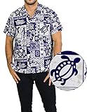 La Leela Hawaiian Shirt For Men Short Sleeve Front-Pocket Beach Aloha White Blue