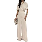 Floerns Women's Two Piece Sets Business Casual Outfit Dolman Sleeve Tops with Pants Set