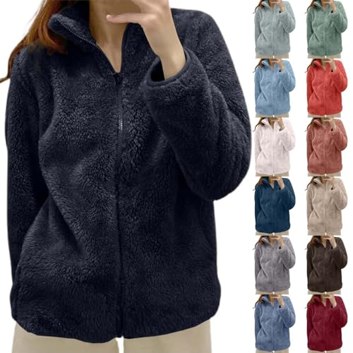 Sherpa Jacket Women Zip Up Fuzzy Fleece Oversized Jackets Long Sleeve Winter Warm Cozy Fluffy Sweaters with Pockets 2025 Fall Trendy Teddy Sweatshirts Outerwear