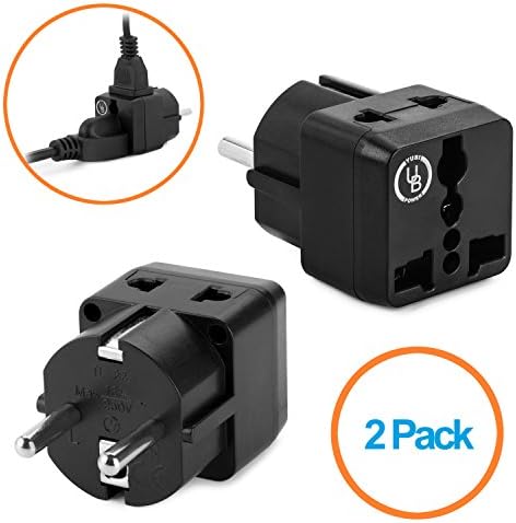 Yubi Power 2 in 1 Universal Travel Adapter with 2 Universal Outlets - Black - 2 Pack - Type E/F for France, Germany, Poland, Spain, Sweden, Switzerland, Turkey, Ukraine and more!