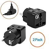 European Plug Adapter by Yubi Power 2 in 1 Universal Travel Adapter with 2 Universal Outlets - 2 Pack - Black - Shucko Type E / F for France, Germany, Spain, Sweden, Turkey, Ukraine and More!