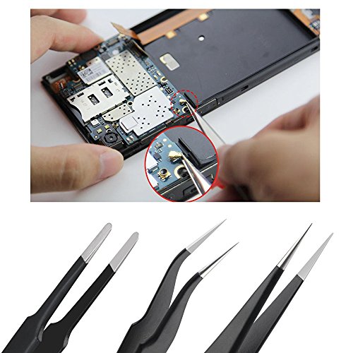ESD Tweezers Tools Kit-Precision Anti-static Tweezers Set Non-magnetic Multi-standard Stainless Steel Tweezers Repair Kit-For Elnics, Jewelry-making, Laboratory Work, Hobbies -6Piece