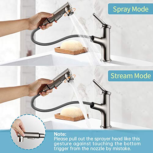 Bathroom Faucet with Pull Out Sprayer, ARRISEA Single Handle Bathroom Sink Faucet with 3 Water Flow Modes, Brushed…