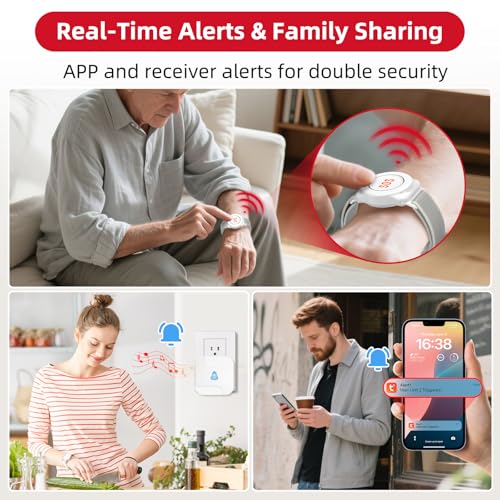 CallToU Wi-Fi Wireless Caregiver Pager Call Button for Elderly at Home , APP Emergency Alert for Seniors, Patients, and the Disabled with 1 Call Button, 1 Watch Button, 1 Receiver (2.4GHz Wi-Fi)