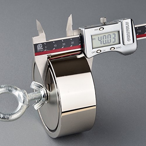 Mutuactor Double Sides Combined 2000LBS Vertical Magnetic Pull Force Neodymium Retrieving Salvage Magnet with M10 Eyebolt