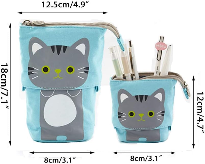 Kaxich Stand Pencil Case Holder Canvas Cute Cartoon Cat Pencil Pouch Bag Makeup Bag Stand Stationery Organizer with Zipper Closure - Image 3