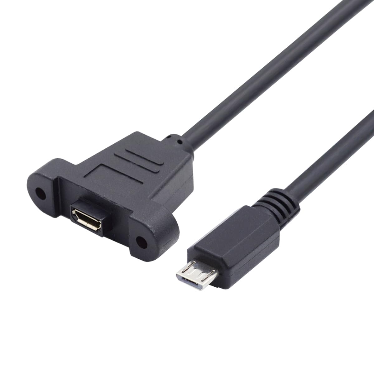 cablecc Micro USB 5Pin Male to Female Extension Panel Mount Type Cable with Screws 50cm