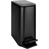 TIPGO Slim Bathroom Trash Can with Lid Soft Close, Step Pedal, 6 Liter / 1.6 Gallon Stainless Steel Trash Bin, Small Garbage Cans for Bedroom, Office, Kitchen (Matte Black)