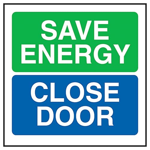 V Safety Save Energy Close Door 100 x 100 mm - 3mm Aluminium Composite Safety Sign