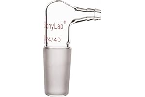 stonylab Glass 90 Degree Vacuum/Gas Adapter, Borosilicate Glass Bent Inlet Adapter with 24/40 Inner Joint and Hose for Laboratory Lab Supply